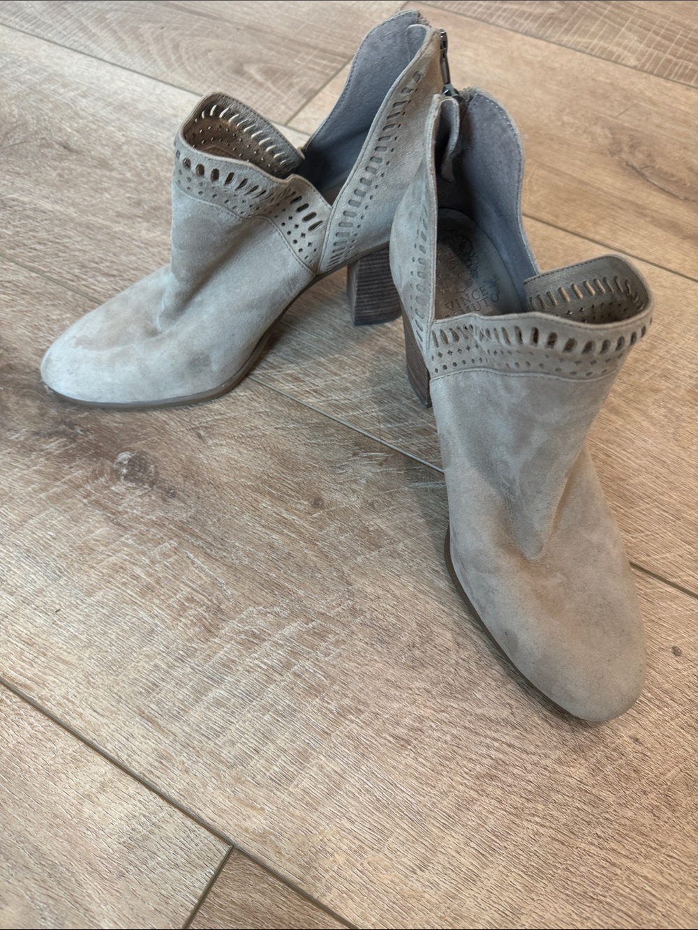 Vince Camuto Light Taupe Suede Cutout Ankle Booties